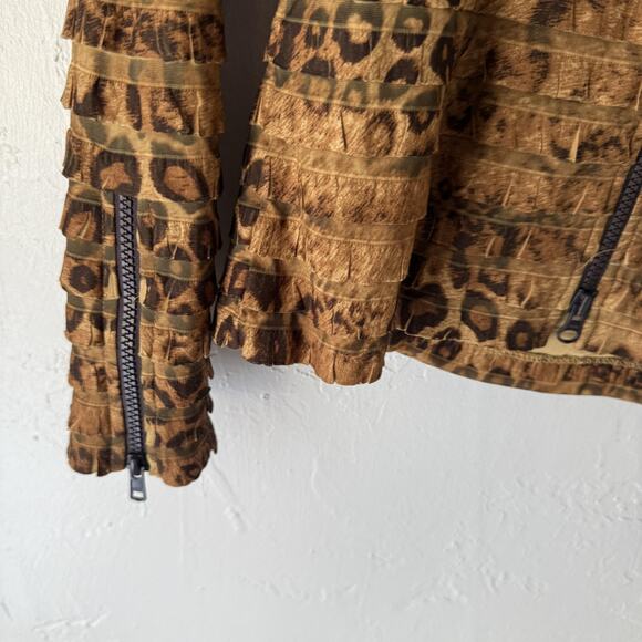 Clara S Jacket Y2k Small Brown Animal Print Textured Full Zip Zipper Pockets - Picture 4 of 9